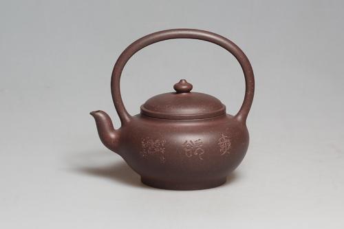 王洪星紫砂壶 扁灯提梁壶 