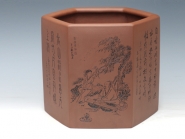 紫砂壶图片：全手工六方笔筒    泥料：原矿清水泥  高宽各20 - 美壶网