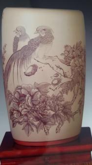 何忍群紫砂壶 花鸟画筒 