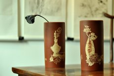 紫砂壶图片：雅室 陆轶舟精心装饰 吉祥帽筒一对 文气耐品~ - 美壶网