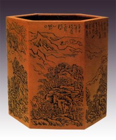 紫砂壶图片：六方通转笔筒 - 美壶网