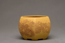 紫砂壶图片：李彦雄精刻山水~全手六方水盂 笔洗  把玩精品 - 美壶网