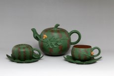 紫砂壶图片：五件方型西瓜茶具 - 美壶网