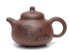 紫砂壶图片：乳丁    泥料：原矿老拼紫    容量：350CC - 美壶网