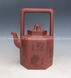 紫砂壶图片：六方八宝提梁 - 美壶网