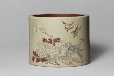 紫砂壶图片：花鸟笔筒 - 美壶网