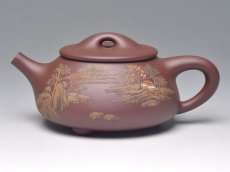 紫砂壶图片：泥绘石瓢（底槽青）... - 美壶网
