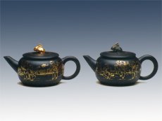 紫砂壶图片：描金玉兔对壶 - 美壶网