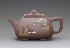 紫砂壶图片：四方抽角石瓢 - 美壶网