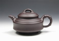 紫砂壶图片：【双线竹鼓】450cc 本山原矿紫茄泥 - 美壶网