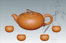 紫砂壶图片：嬉戏荷塘套壶 - 美壶网